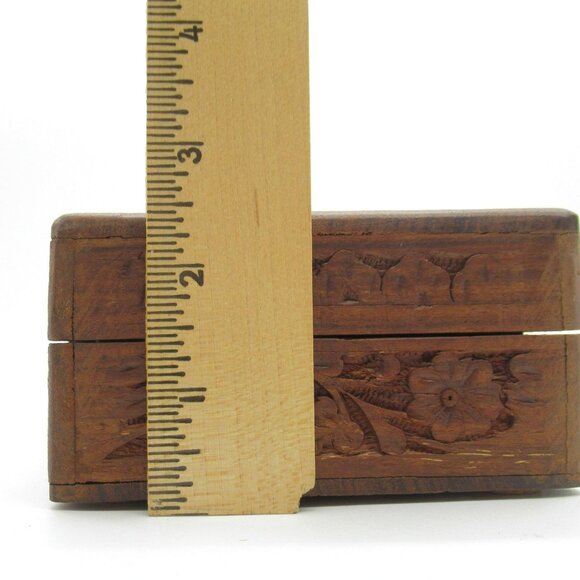 Vintage Hand-Carved Rosewood Stash & Jewelry Box With Brass Inlaid Leaf & Floral - Picture 13 of 13